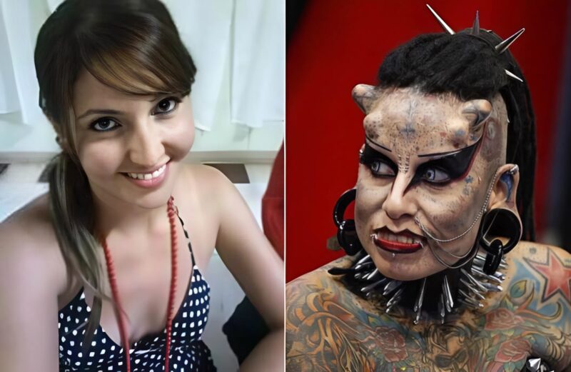 Całe jej ciało pokryte jest tatuażami, ma implanty na twarzy, ponieważ uważa się za wampira: jej wygląd zewnętrzny wcześniej