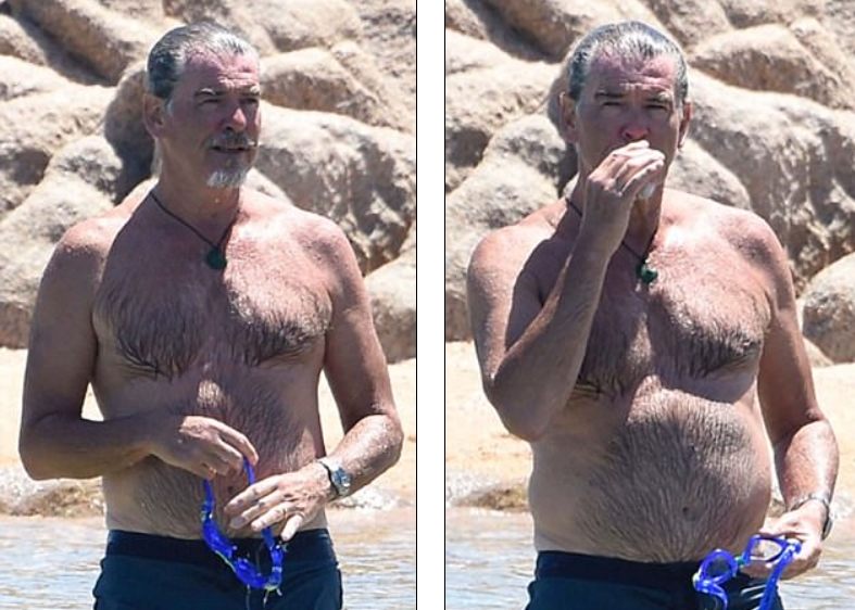 Legendarny przystojny mężczyzna z Hollywood, mający ponad 60 lat, zauważony bez koszuli podczas romantycznych wakacji na plaży ze spektakularną żoną: rozpoznać parę?